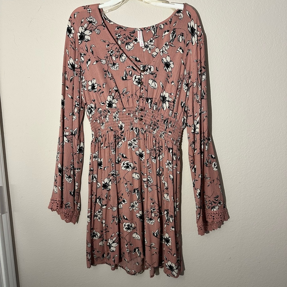Pink flower dress with long sleeves